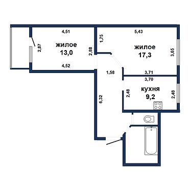 Двухкомнатная квартира, ул. Мошенского - 161266, план 1