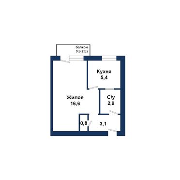 Однокомнатная квартира, Космонавтов б-р. - 260099, план 1
