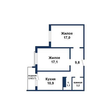 Двухкомнатная квартира, О. Кошевого ул. - 260071, план 1