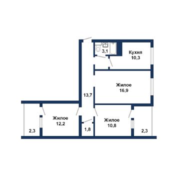 Трёхкомнатная квартира в микрорайоне Ковалёво - 260029, план 1