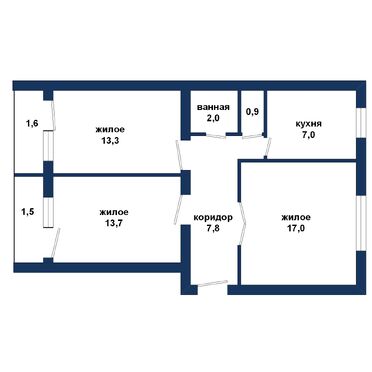 Трехкомнатная квартира, Первомайская ул. - 550094, план 1