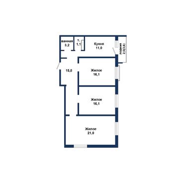 Трехкомнатная квартира, Лт. Рябцева - 260353, план 1