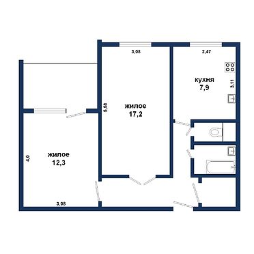 Двухкомнатная квартира, набережная Ф.Скорины - 210412, план 1