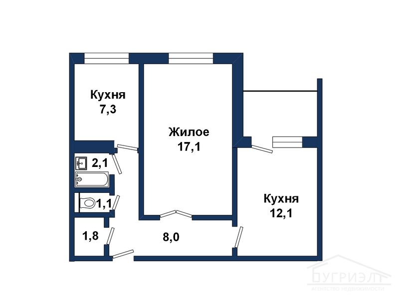 Двухкомнатная квартира , Орловская ул. -260275, фото 1