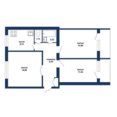 Трёхкомнатная квартира, Первомайская ул. - 560063, план 1