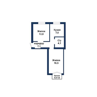 Двухкомнатная квартира, Советская ул. - 260158, план 1