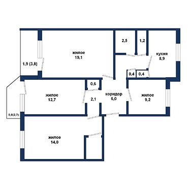 Четырехкомнатная квартира, Юная ул.в д. Галево - 530028, план 1