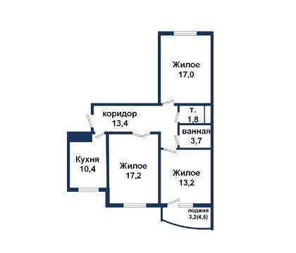 Трехкомнатная квартира, Рокоссовского ул. - 260144